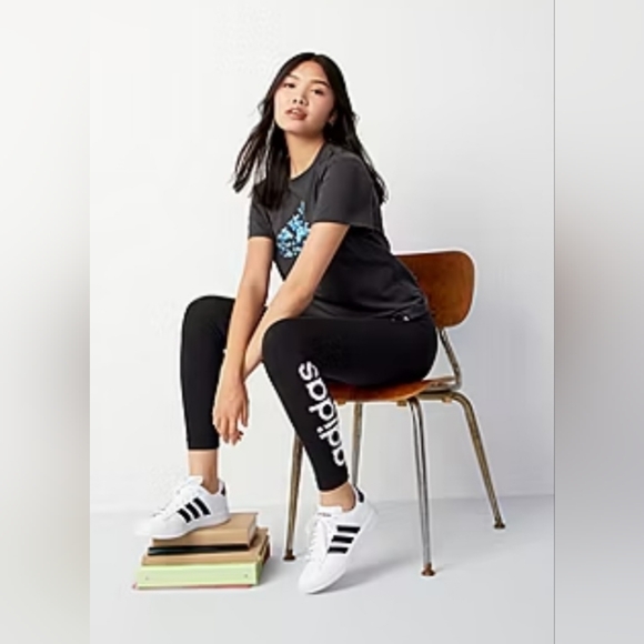 Adidas Ultra Black Highrise Full Length Tight Leg Spellout Logo Size 1X Leggings - Picture 2 of 13